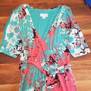 Faux Wrap Mini Dress Jersey XS Turquoise Vacation